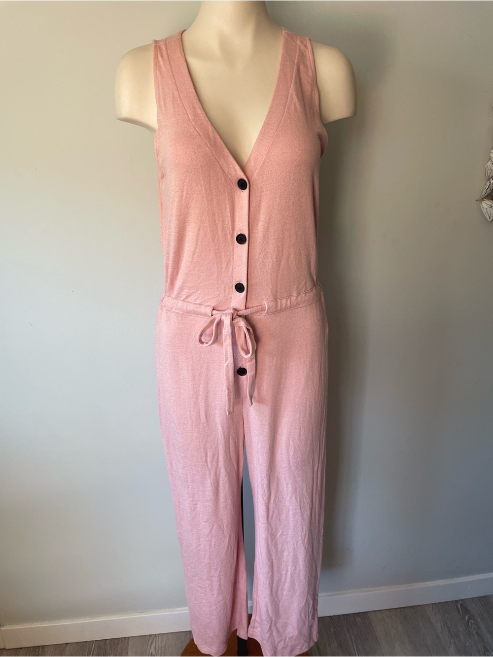 NEW Wilfred Free Marcey Jumpsuit Front Button Waist Tie Pink Size Medium Rare